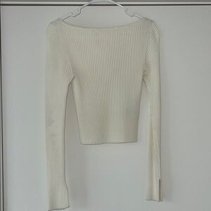 Cream Ribbed Long Sleeve Top